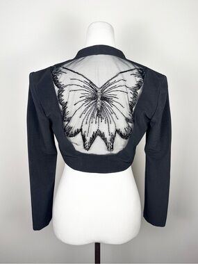 VTG Betsey & Adam Sheer Back Butterfly Beaded Bolero Cropped Jacket